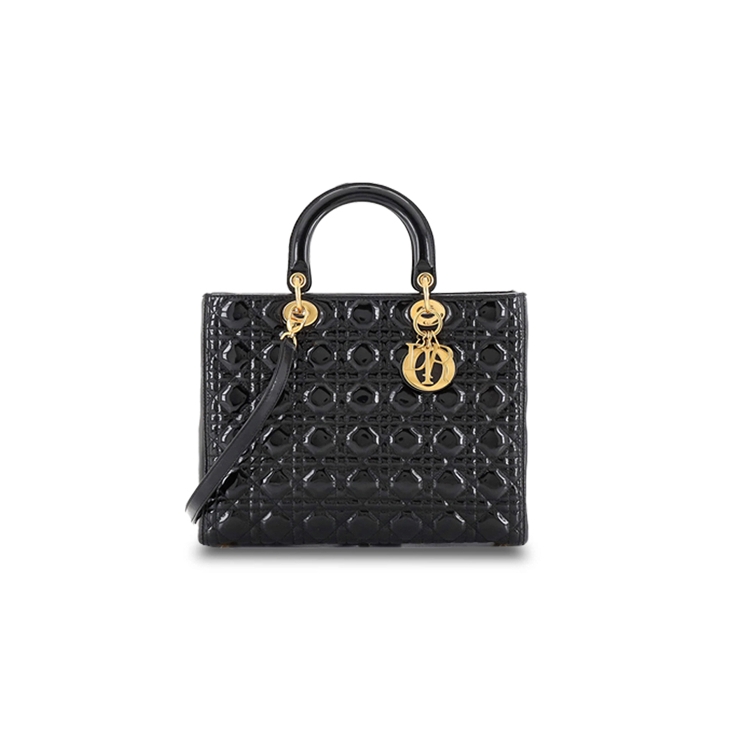 DIOR PATENT CANNAGE LARGE LADY DIOR BLACK  (32*25*12.1cm)